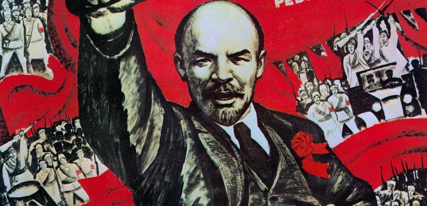 Lenin med kasketten i hånden propaganda plakat